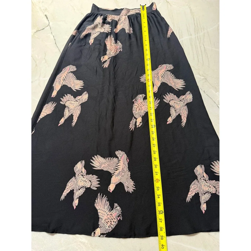 Tucker Gaby Basora Black Bird Print Silk Maxi Skirt Womens XS High Waist Boho